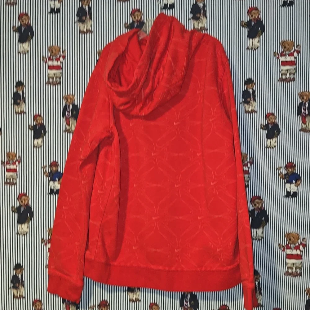 Nike Center Swoosh Check All Over Print Sweatshirt Hoodie Red Kids Large